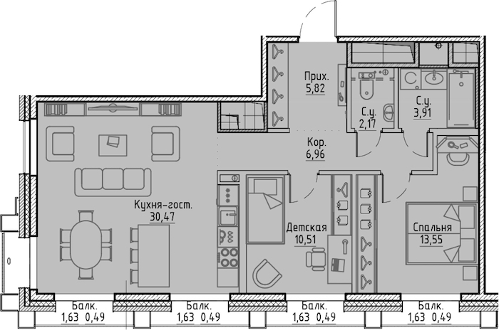2-комнатная квартира 75.35 м², 3/7 эт., ЖК «LEGENDA Сампсониевский 32»